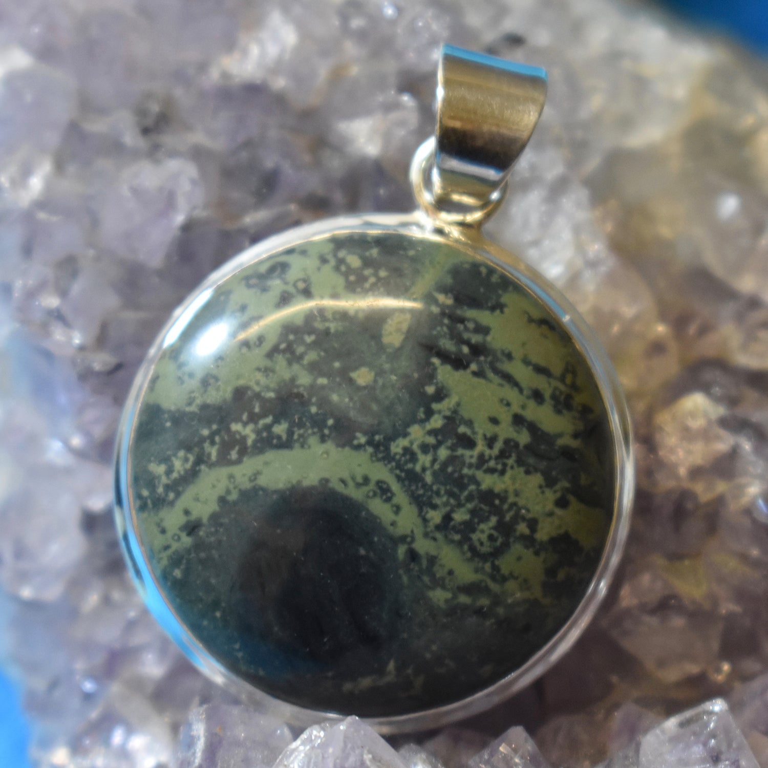 Ganesha Handicrafts, Moss Agate Circle Pendant, Circle Pendant, Womens New Trending Pendant, New Model Pendant, Womens Modern Pendant List, Fashion For Women's Pendant. 