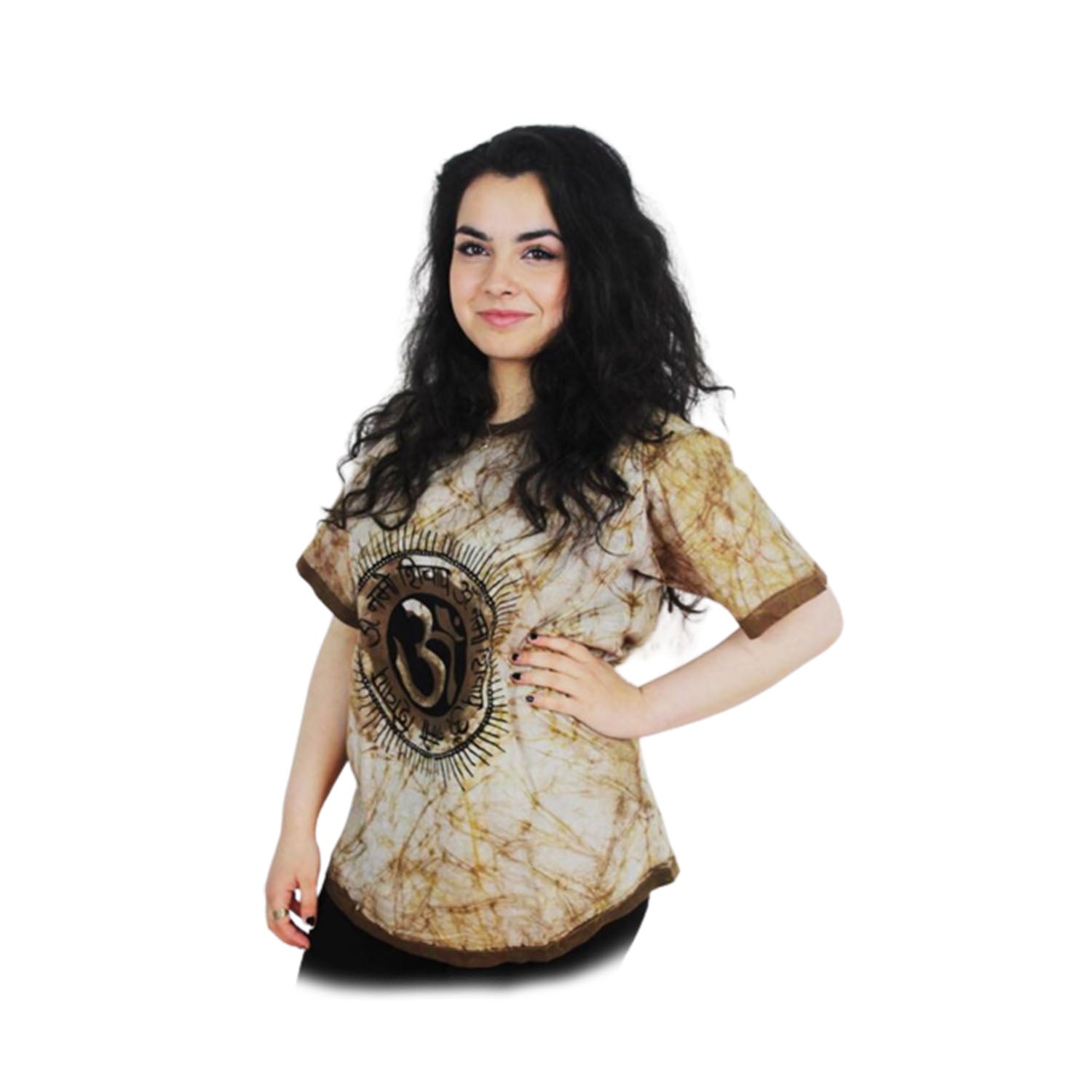 Ganesha Handicrafts-OM Print light brown Round Neck T-shirt, OM Print Round Neck T-shirt, Light Brown Colour T-shirt, Light Brown Colour Round Neck T-shirt, Womens Traditional T-shirt, T-shirt For Women, Fashions T-shirt for Women's, T-shirts, Womens T-shirts. 