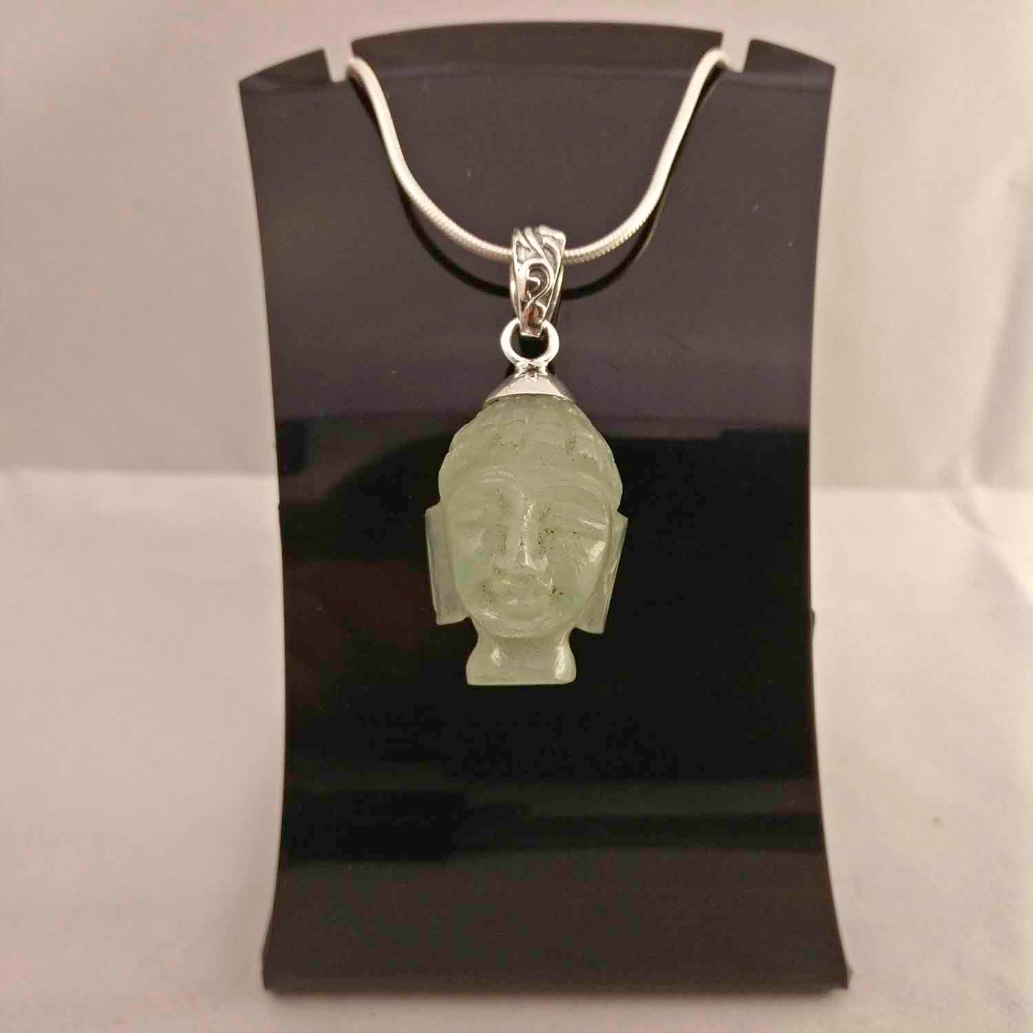 Ganesha Handicrafts, Prehnite Gemstone Buddha's Head, 925-Silver Buddha Head Pendant, Silver Prehnite Gemstone Buddha head Pendant, Women's Trending Pendant, New Model Silver Pendant, Buddha Head Pendant. 