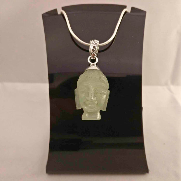 Ganesha Handicrafts, Prehnite Gemstone Buddha's Head, 925-Silver Buddha Head Pendant, Silver Prehnite Gemstone Buddha head Pendant, Women's Trending Pendant, New Model Silver Pendant, Buddha Head Pendant. 