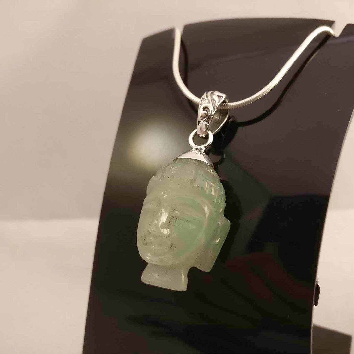 Ganesha Handicrafts, Prehnite Gemstone Buddha's Head, 925-Silver Buddha Head Pendant, Silver Prehnite Gemstone Buddha head Pendant, Women's Trending Pendant, New Model Silver Pendant, Buddha Head Pendant. 