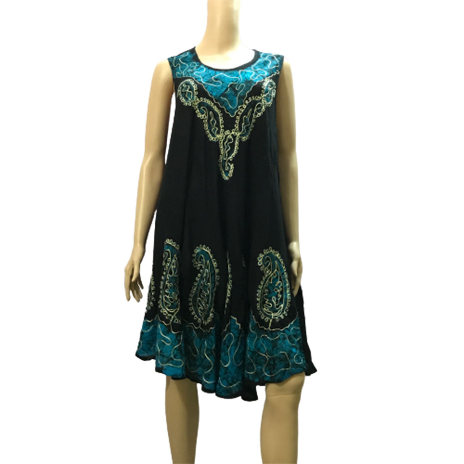 Ganesha Handicrafts Solid Colour Print Cut Sleeve Dress, Sleeve Dress, Solid Colour Print, Cut Sleeve, Blue & Black Sleeve,Printed Dress, Branded Dress