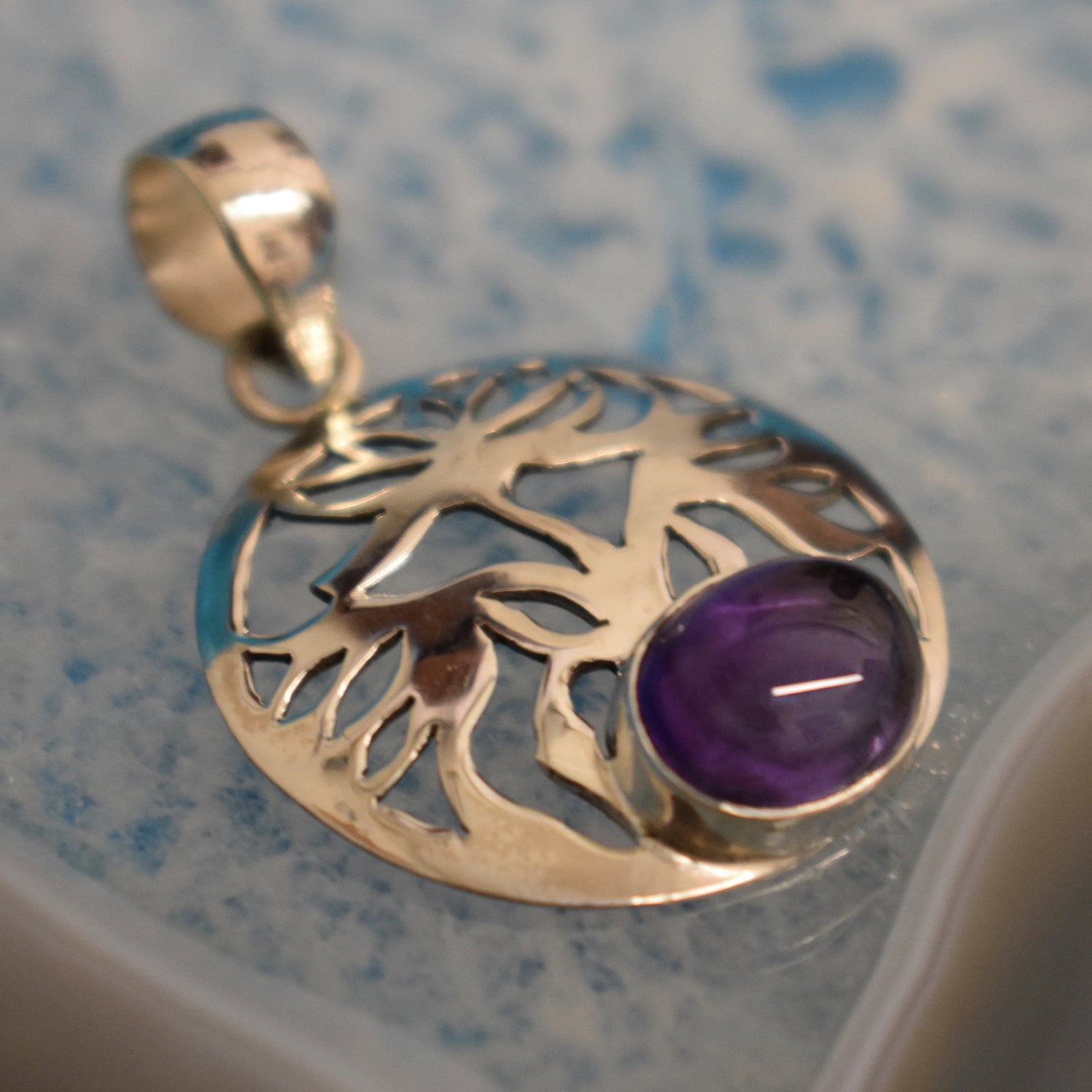 Ganesha Handicrafts, Sterling Silver Amethyst Floral Pendant (925), Silver Amethyst Pendant, 925-Amethyst Pendant, Floral Pendant, Women's Trending Pendant.  