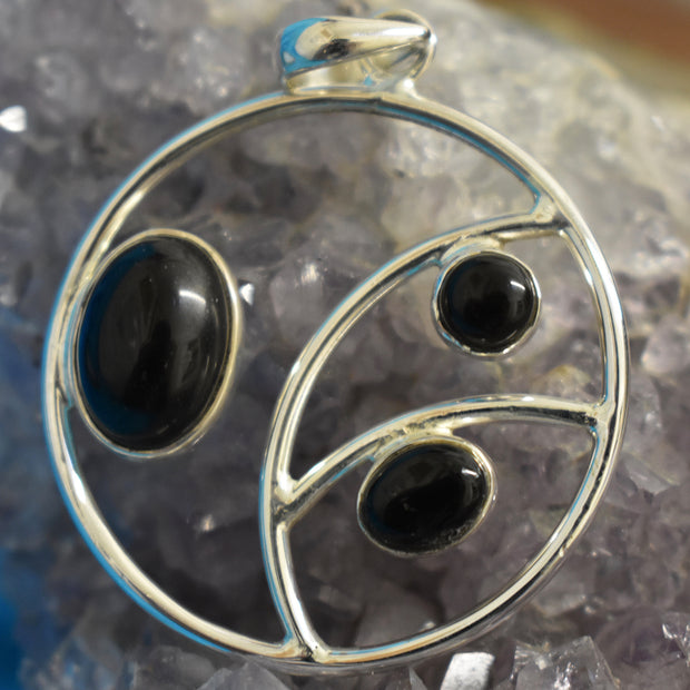Ganesha Handicrafts, Sterling Silver Circle Stoned Pendant (925), Sterling Silver Stoned Pendant, Circle Stoned Pendant, Women's Trending Pendant, Black Style pendant, Traditional Pendant. 