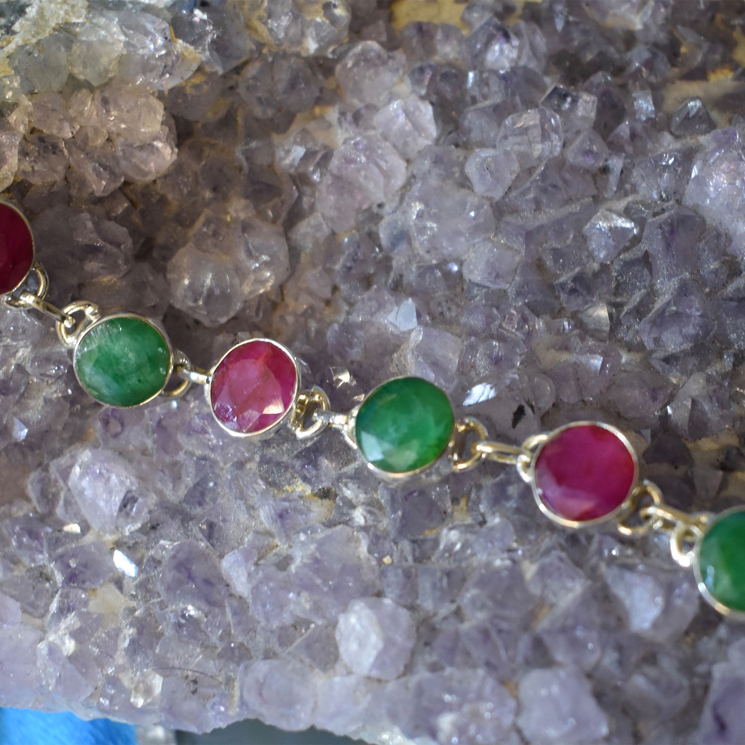 Ganesha Handicrafts Sterling Silver Emerald and Ruby Bracelet (925), Bracelet, Ruby Bracelet, Emerald Bracelet, Silver Bracelet, Sterling Silver Bracelet, Emerald Bracelet