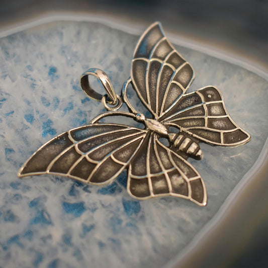 Ganesha Handicrafts, Sterling Silver Large Butterfly Pendant (925), Silver Large Butterfly Pendant, 925-Silver Pendant, Silver Large Butterfly Pendant, Women's Trending Pendant, Silver Large Butterfly Model pendant. 