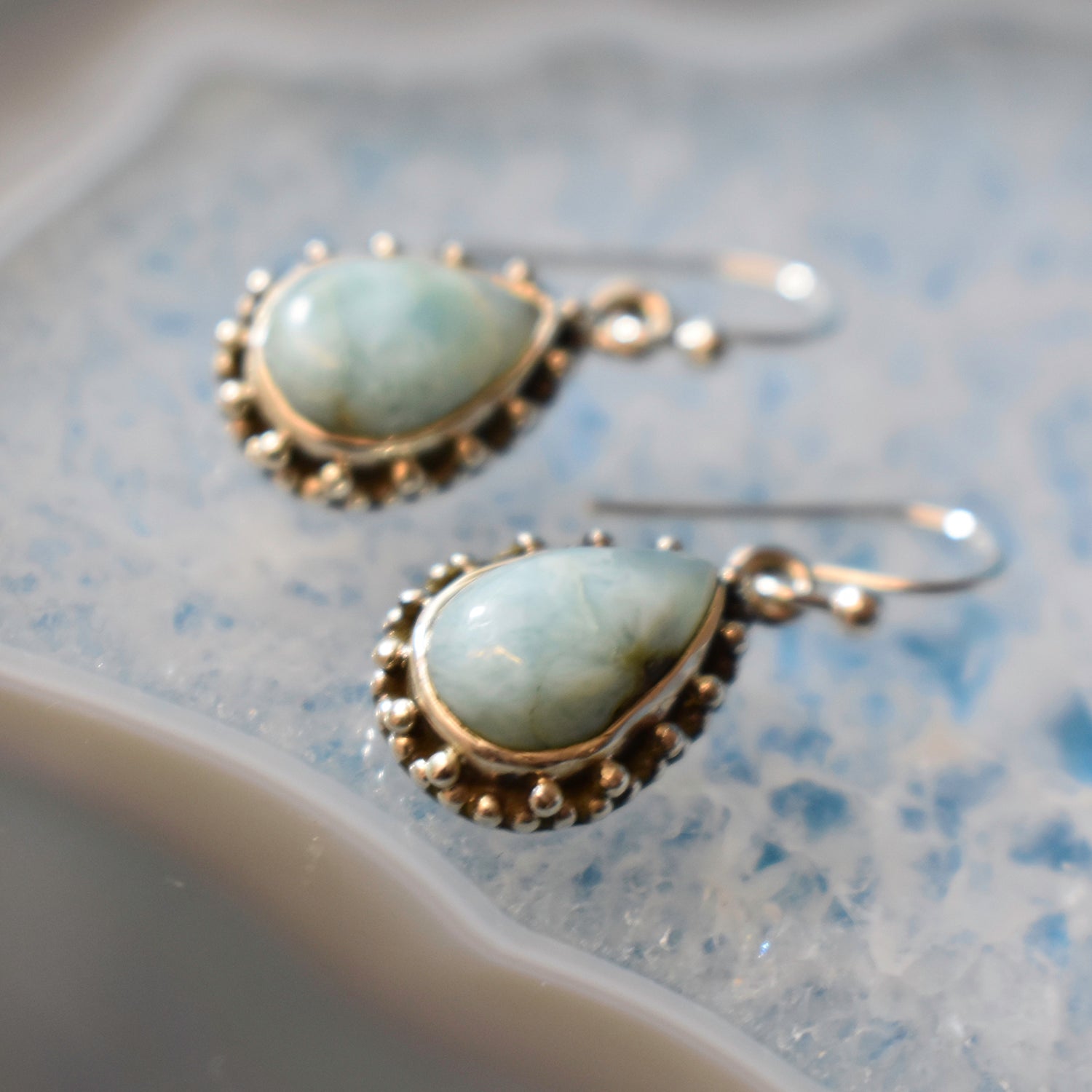 Ganesha Handicrafts, Sterling Silver Larimar Small Tear Drop Earrings (925), Sterling Silver Larimar Small Tear Drop Earrings, Silver Drop Earring, 925 Sterling Silver Drop Earring, Women's Trending Earrings, Fashion For Womens Earrings, Drop Earrings for Women's.  