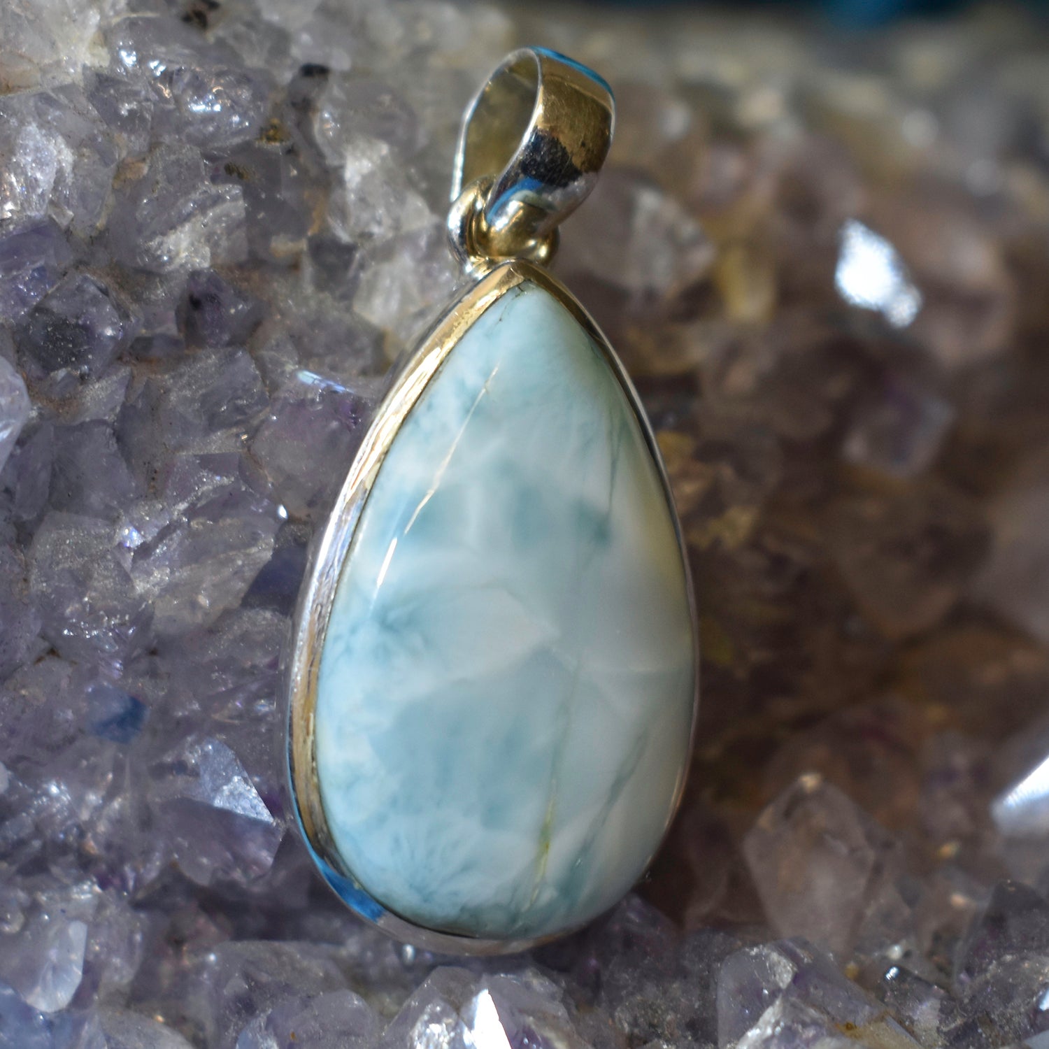 Ganesha Handicrafts, Sterling Silver Larimar Teardrop Pendant (925), Sterling Silver Larimar Teardrop Pendant (925), Sterling Silver Pendant, 925-Sterling Silver Pendant, Women's Trending Drop Pendant,  Fashions for Women's Pendant.