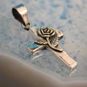 Ganesha Handicrafts, Silver Rose Cross, 925-Sterling Silver Rose Cross, Women's Trending Cross, New Womens Modern Silver 925 Cross.  