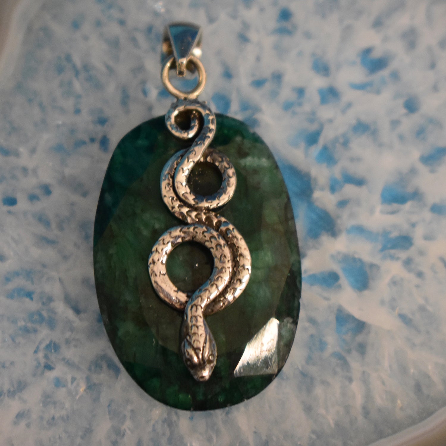 Ganesha Handicrafts, Sterling Silver Snake wrap Pendant (925), Sterling Silver Snake wrap Pendant (925), 925-Silver Snake Wrap Pendant, Womens Trending Pendant, Snake Wrap Silver Pendant, new Model Pendant, Emerald Snake wrap Pendant. 