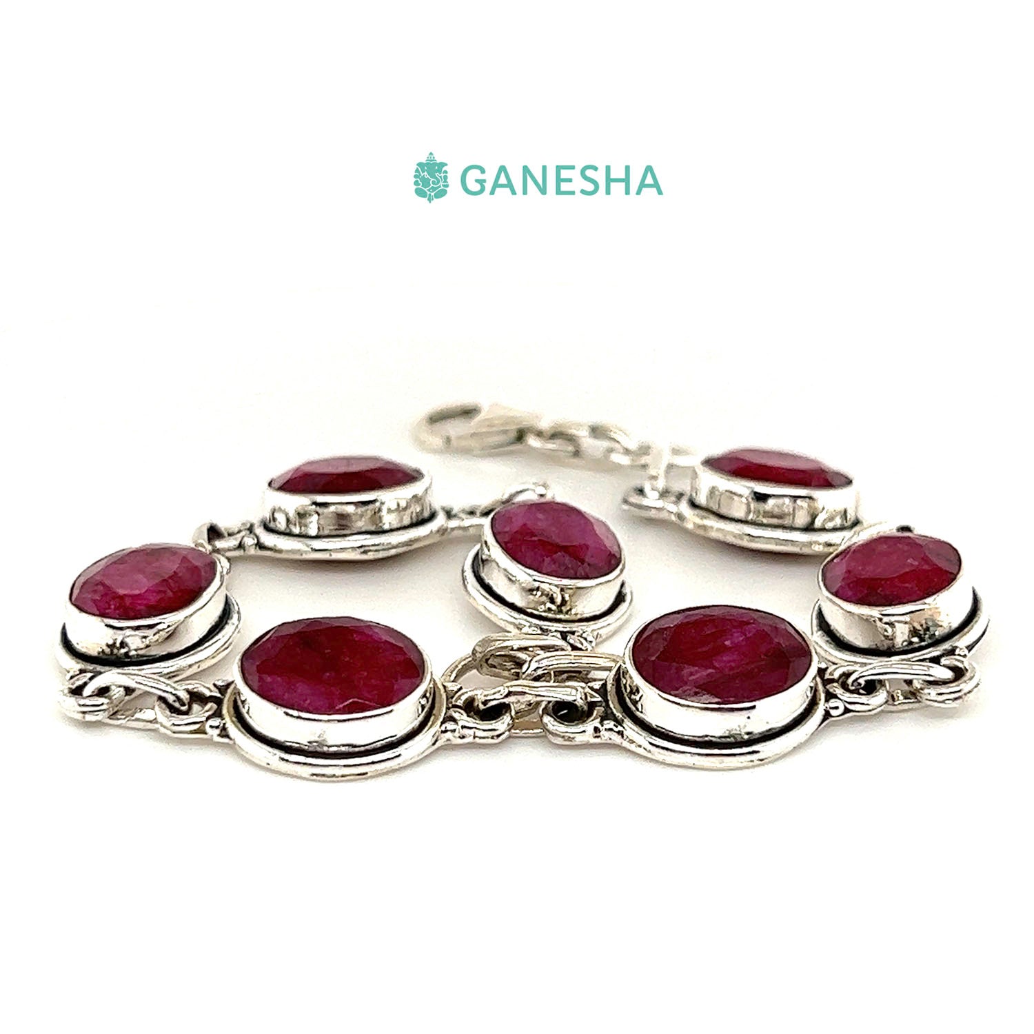 Ganesha Handicrafts, Sterling Silver Bracelet (925) Ruby, Ruby Sterling Silver Bracelet, 925-Ruby Silver Bracelet, Women's Trending Bracelet, Traditional Bracelet, Womens Modern Bracelet.   