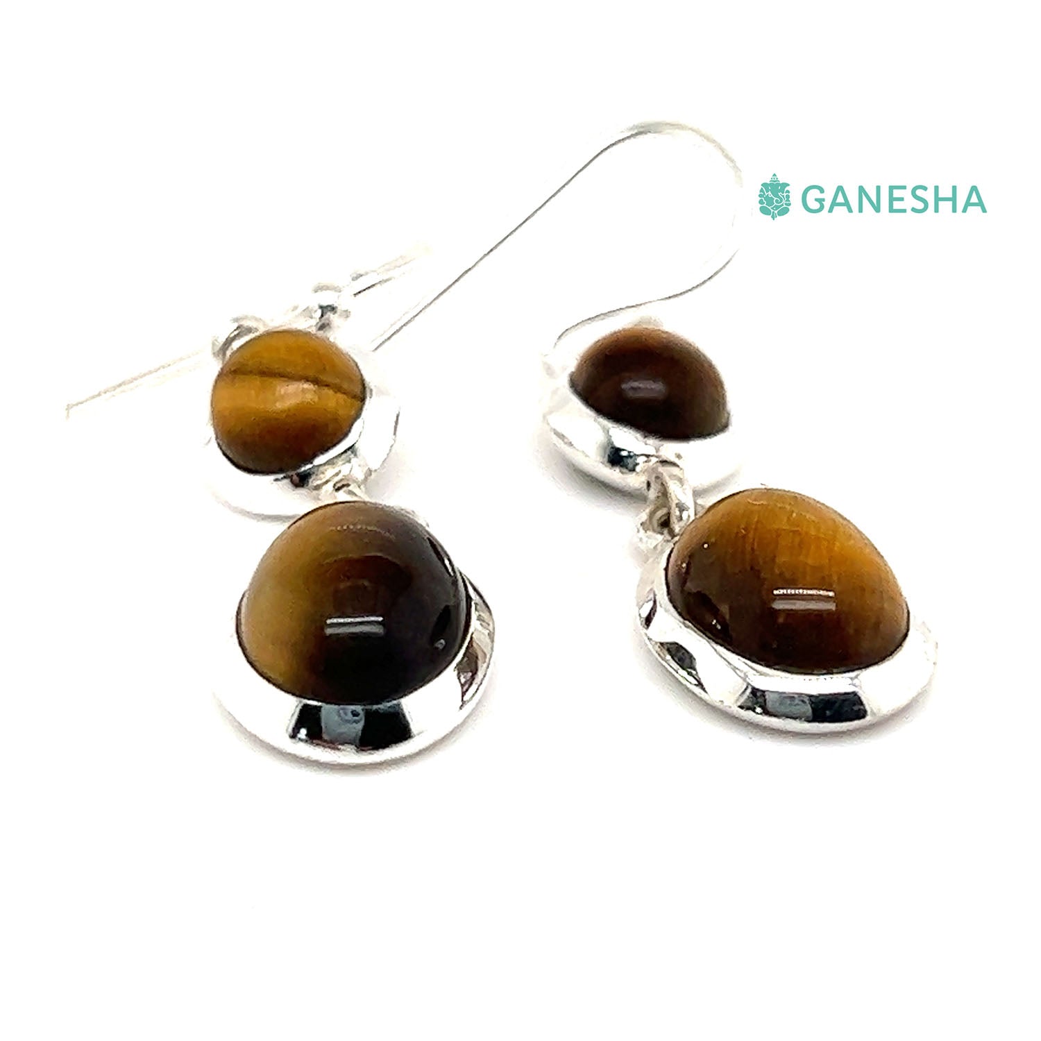 Ganesha Handicrafts Tiger Eye Double-Drop Earrings - Sterling Silver (925), Tiger Eye Double-Drop, Earrings, Sterling silver earrings, Brown stone earrings, Trending Earrings