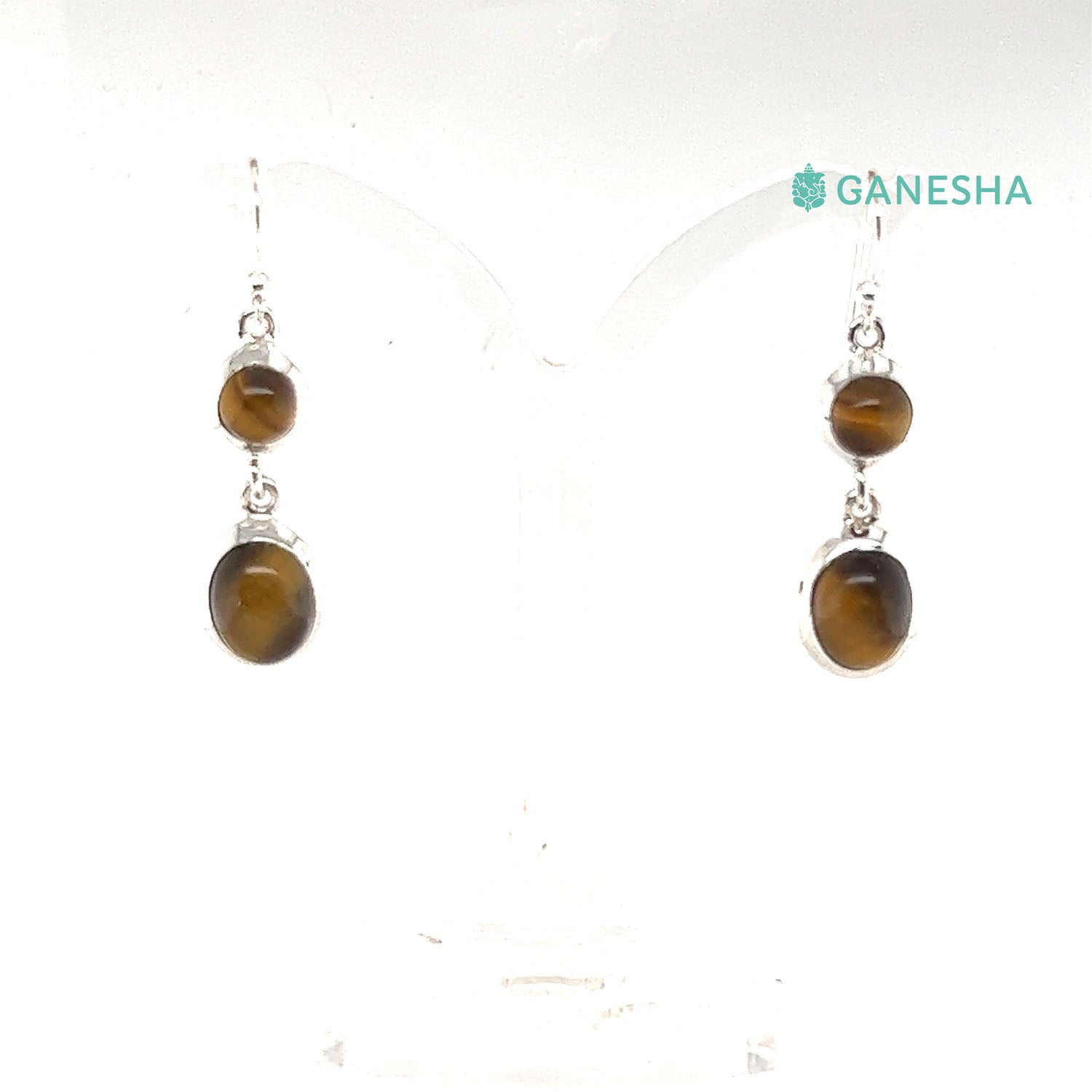 Ganesha Handicrafts Tiger Eye Double-Drop Earrings - Sterling Silver (925), Tiger Eye Double-Drop, Earrings, Sterling silver earrings, Brown stone earrings, Trending Earrings