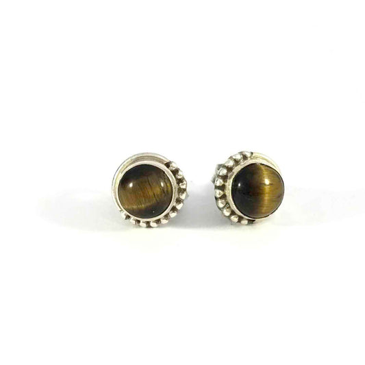 Ganesha Handicrafts, Tiger's Eye Stud Earrings | 925 Sterling Silver, Tiger's Eye Stud Earrings, 925 Silver Earring, New Model Stud Earring, Womens Fashion Stud, Earrings, womens Tiger Eye model Stud Earring.  