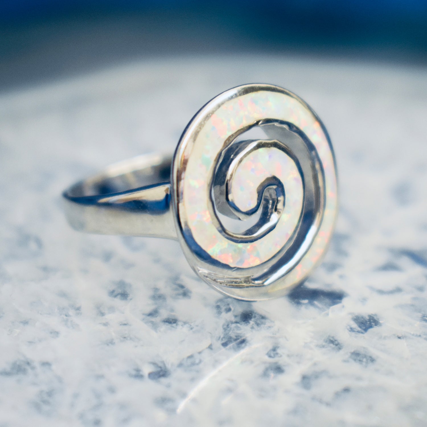 Ganesha Handicrafts, White cultured Opal Swirl (925) Sterling Silver, White cultured Opal Swirl Ring, 925-Sterling Silver Ring, Women's Trending Ring, new Model Women's Ring, Womens Modern Ring.  