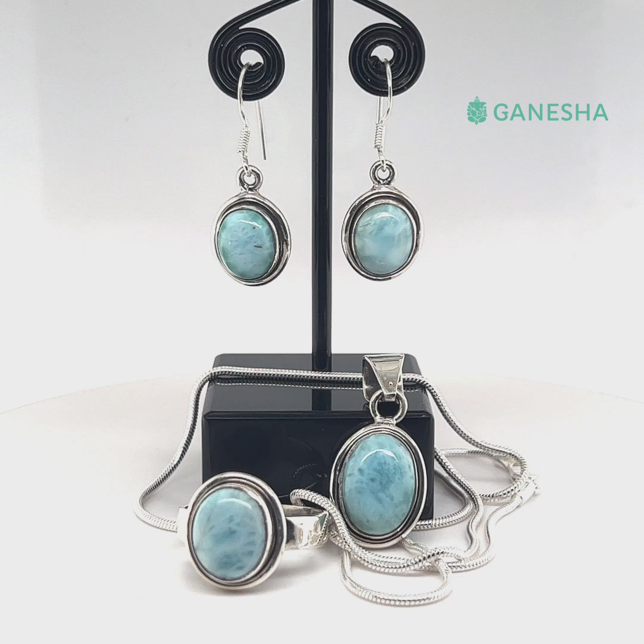 Ganesha handicrafts Larimar - 925 Sterling Silver Jewellery Gift Set With Free Chain, Jewellery gift set, Gift set with free chain, Sterling silver jewellery, Larimar jewellery set, 925 Sterling silver jewellery gift set with free chain